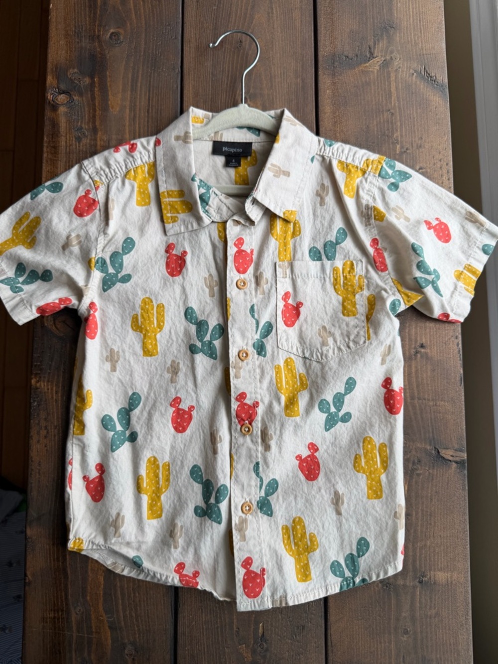 Picapino Short Sleeve Cactus Button-Down Shirt - Yellow, Green, Red